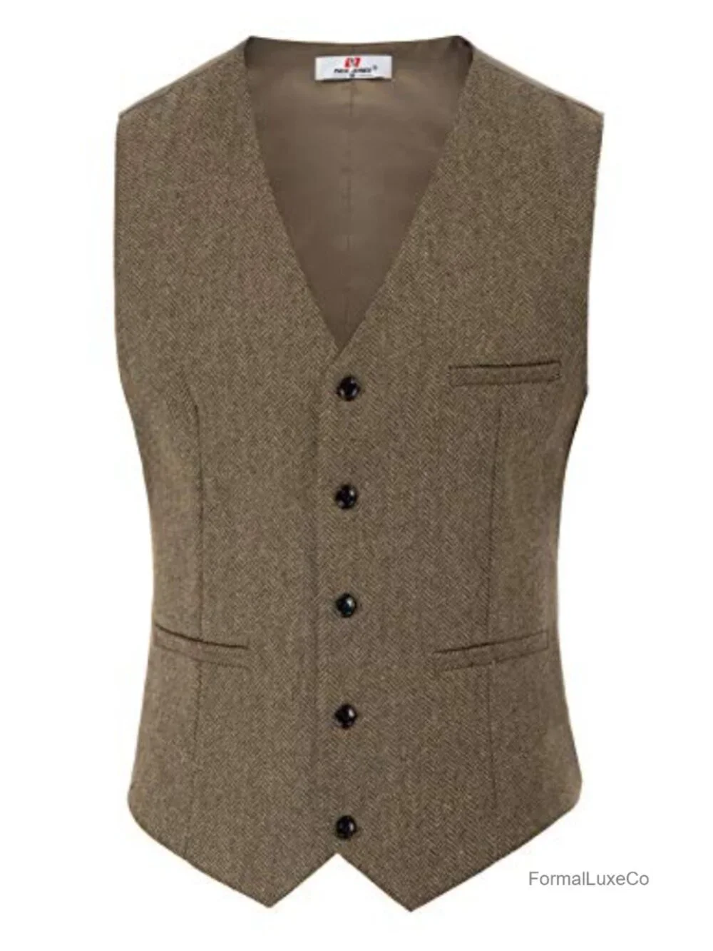 Men's Herringbone Tweed Suit Vest Wool Blend Waistcoat Sleeveless
